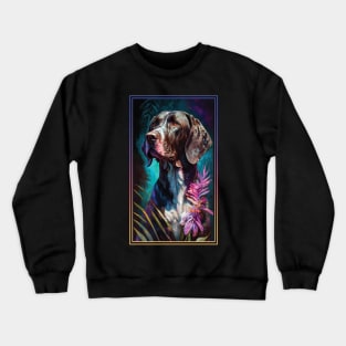 German Shorthair Pointer Dog Vibrant Tropical Flower Tall Digital Oil Painting Portrait 2 Crewneck Sweatshirt